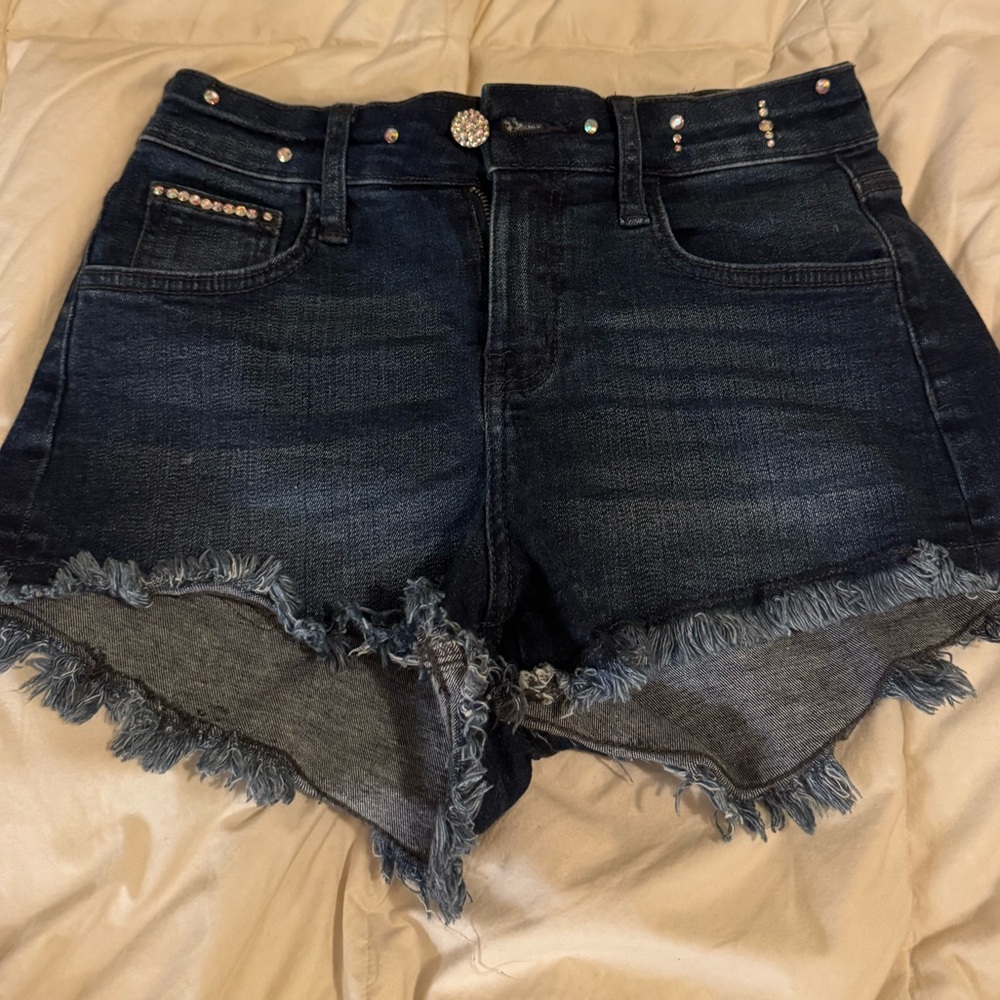 Fashion Nova Dark Blue Jeans with Rhinestone Details